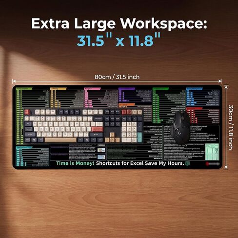لوحة ماوس Excel Shortcut Keys، بساط مكتب كبير ممتد (31.5 × 11.8 بوصة) مع قاعدة غير قابلة للانزلاق وسطح قابل للغسل للألعاب والكمبيوتر ومكتب المكتب in Kuwait