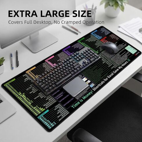 لوحة ماوس Excel Shortcut Keys، بساط مكتب كبير ممتد (31.5 × 11.8 بوصة) مع قاعدة غير قابلة للانزلاق وسطح قابل للغسل للألعاب والكمبيوتر ومكتب المكتب in Kuwait