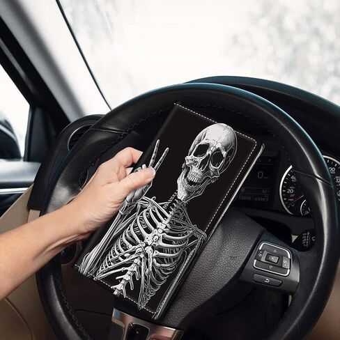 Car Registration and Insurance Holder, Leather Car Glove Box Organizer, Cool Car Accessories for ID, Driver's License Cards & Essential Document,Business Cards,Men&WomenRock Skeleton in Kuwait