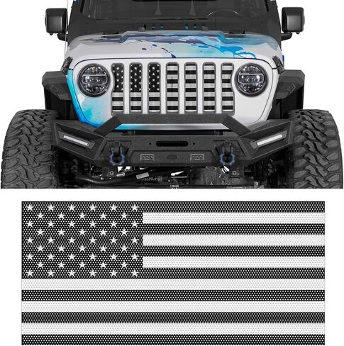 Hooke Road Wrangler JL Grill Inserts Gladiator Grille Guard for 2018-2026 Jeep Wrangler JL & Gladiator JT (American Flag, Black & White, Steel) in Kuwait