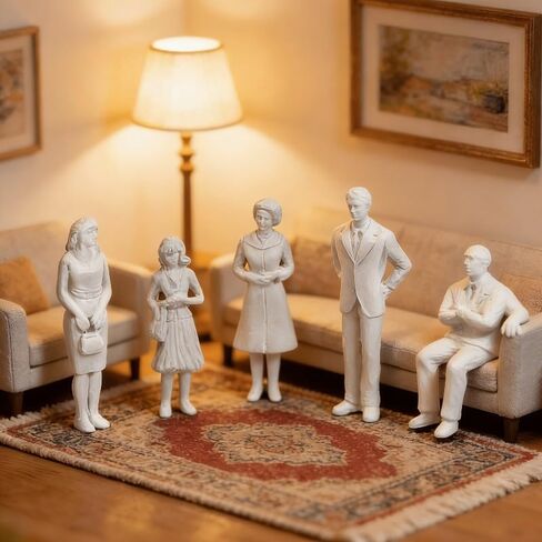 10 PCS 1:50 Scale Primed Miniature Figures, White Unfinished Model People, 3D Scene-Building Accessories for Train Tracks, Dollhouse Interior, and Diorama Kits, Random Gender Pose in Kuwait
