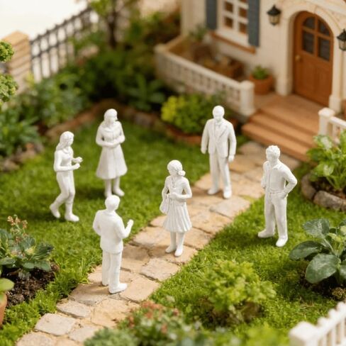 10 PCS 1:50 Scale Primed Miniature Figures, White Unfinished Model People, 3D Scene-Building Accessories for Train Tracks, Dollhouse Interior, and Diorama Kits, Random Gender Pose in Kuwait