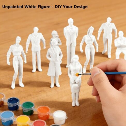 10 PCS 1:50 Scale Primed Miniature Figures, White Unfinished Model People, 3D Scene-Building Accessories for Train Tracks, Dollhouse Interior, and Diorama Kits, Random Gender Pose in Kuwait
