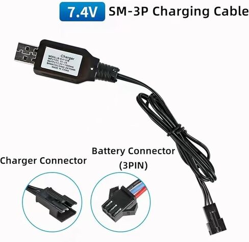 7.4 فولت 3Pin SM-3P التوصيل كابل شاحن USB للسيارات RC والقوارب اللعب القرش فراغ شاحن بطارية ليثيوم أيون شاحن بطارية (2 قطعة) in Kuwait