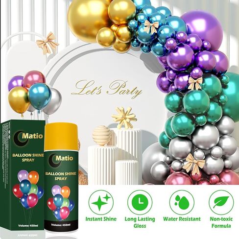 Matio Balloon Shine Spray, 16OZ/ 450ML High Gloss Balloon Spray, Silicone Sprays for Latex Balloons, Instant Shine & Lasting Over 7 Days Shiner for Party Birthday Wedding Celebration Event Decoration in Kuwait