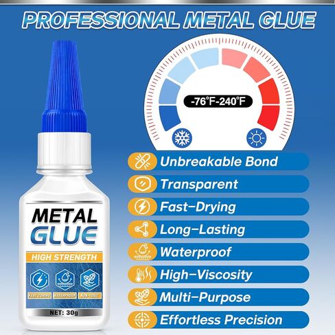 Metal Glue, Super Glue for Metal 30g Heavy Duty Instant Adhesive, Fast Drying Clear CA Adhesive for Stainless Steel, Aluminum, Iron, Jewelry Repair, DIY Crafts, Waterproof Strong Bonding in Kuwait