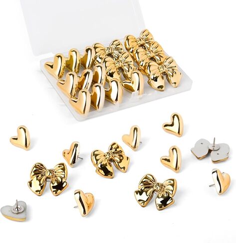 Cute Push Pins,Gold Bows Heart,15 Count Decorative Pins for Bulletin Board,Gold Desk Accessories for Classroom,Office,Home in Kuwait