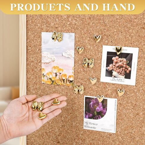Cute Push Pins,Gold Bows Heart,15 Count Decorative Pins for Bulletin Board,Gold Desk Accessories for Classroom,Office,Home in Kuwait