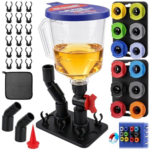 طقم قمع زيت مكون من 20 قطعة، طقم قمع زيت المحرك 1.59QT/1.5L، طقم تغيير الزيت مقاوم للانسكاب مع 12 محولًا، صمام إغلاق، تركيب الكوع، نظام تخزين مغناطيسي، قمع مانع للانسكاب للسيارات in Kuwait