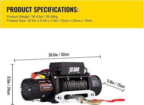 ATV/UTV Winch Kit 13500lb with Steel Cable, Wired Manual Remote Control Switch, IP65 Waterproof for Towing ATV UTV, Boat, Off-Road in Kuwait