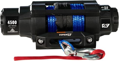 MotoAlliance UTV/ATV 4500lb Wide Spool Winch Kit - 1.1 HP 60 feet Blue Synthetic Winch Rope for Off Road Trailer Towing - VIPER V3 Waterproof Winch in Kuwait