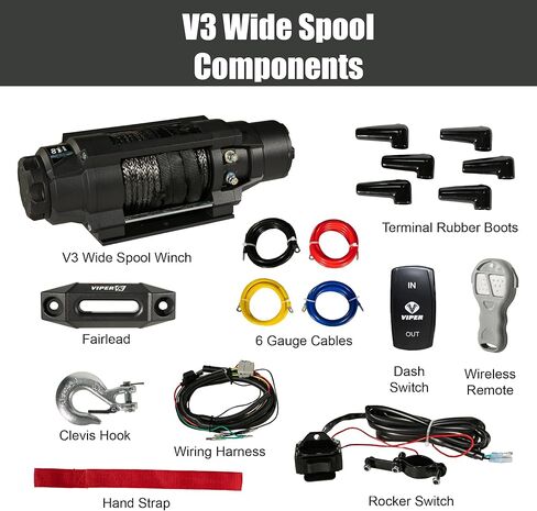 MotoAlliance UTV/ATV 4500lb Wide Spool Winch Kit - 1.1 HP 60 feet Blue Synthetic Winch Rope for Off Road Trailer Towing - VIPER V3 Waterproof Winch in Kuwait