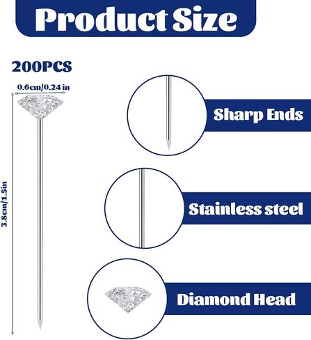 Thinp 200 Pcs Diamond Pins for Bouquets, 1.5 Inch Diamond Flower Pins Straight Corsage Bouquet Pin for Flowers Rhinestone Crystal Pin for Bouquets Wedding Flower Jewelry DIY Sewing Crafts in Kuwait