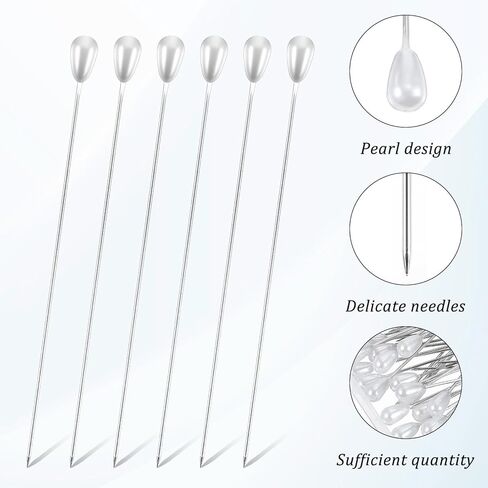 Mabor 75mm/3Inch Straight Pins Sewing, 200Pcs Pearl Head Decorative Pins, Colored Teardrop Corsage Boutonniere Pin for Wedding Flower Bouquet Attaching Dressmaker Crafts in Kuwait