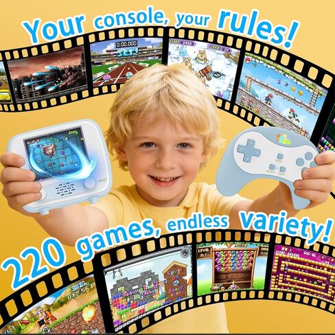وحدة تحكم ألعاب محمولة للأطفال، وحدة تحكم ألعاب فيديو صغيرة قديمة مع شاشة 2.8 بوصة، 220 لعبة كلاسيكية مدمجة، لعبة ألعاب محمولة قابلة لإعادة الشحن، لا حاجة إلى واي فاي، هدية للأولاد والبنات، أزرق in Kuwait