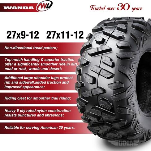 إطارات WANDA All Terrain UTV ATV مقاس 27x9-12 و27x11-12 لـ16-17 Polaris General 1000 RZR 1000 (مجموعة من 4) in Kuwait