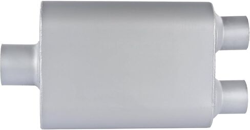 كاتم صوت ذو لون عميق من JEGS | 3in.Inlet/2.5in.Outlet Diameter | مدخل مركزي/مخرج مزدوج | فولاذ رمادي بالألمنيوم | الطول الإجمالي 19 بوصة.| جسم كاتم الصوت هو 9 بوصة عرض × 4 بوصة ارتفاع × 13 بوصة طول in Kuwait