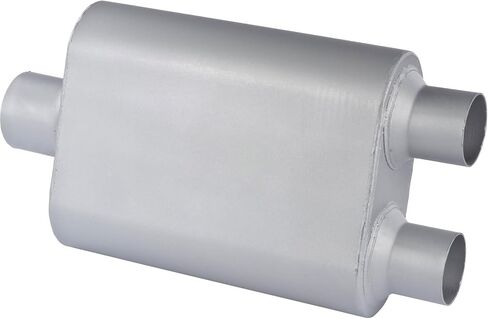 كاتم صوت ذو لون عميق من JEGS | 3in.Inlet/2.5in.Outlet Diameter | مدخل مركزي/مخرج مزدوج | فولاذ رمادي بالألمنيوم | الطول الإجمالي 19 بوصة.| جسم كاتم الصوت هو 9 بوصة عرض × 4 بوصة ارتفاع × 13 بوصة طول in Kuwait