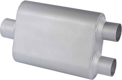 كاتم صوت ذو لون عميق من JEGS | 3in.Inlet/2.5in.Outlet Diameter | مدخل مركزي/مخرج مزدوج | فولاذ رمادي بالألمنيوم | الطول الإجمالي 19 بوصة.| جسم كاتم الصوت هو 9 بوصة عرض × 4 بوصة ارتفاع × 13 بوصة طول in Kuwait