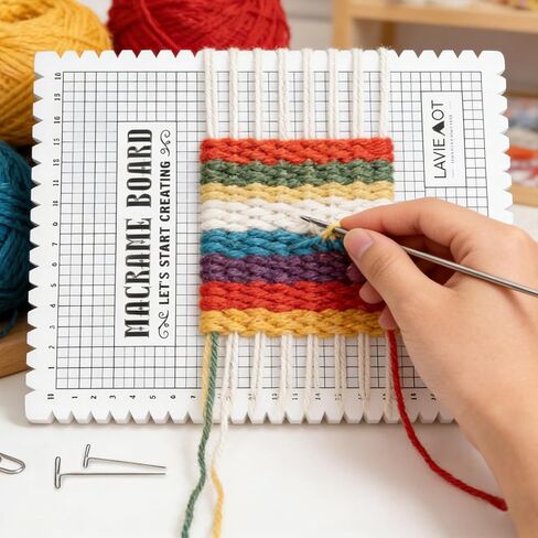 ملحقات حياكة لوح المكرامية DIY - وسادة إسفنجية مع 2 دبابيس على شكل حرف T متضمنة، شبكة 16 × 24 لقياس الغزل/سلك قطني، أداة حرفية لإبداعات عقد المكرامية، 10.4 × 7.3 × 0.7 بوصة in Kuwait