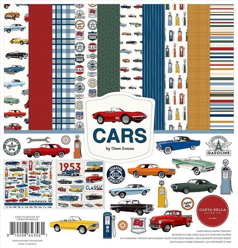 Carta Bella Cars Collection Kit Scrapbooking Kit with 12x12 Double Sided Papers and Element Sticker Sheet in Kuwait