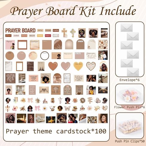 Black Women Prayer Board Kit - Vemfare Prayer Board Stickers Supplies with Pins Envelope Bible Verse Quotes Cards, Brown Motivational Scrapbook Stickers, Bible Study Supplies (Not Including Board) in Kuwait