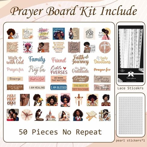 Black Women Prayer Board Kit - Vemfare Prayer Board Stickers Supplies with Pins Envelope Bible Verse Quotes Cards, Brown Motivational Scrapbook Stickers, Bible Study Supplies (Not Including Board) in Kuwait