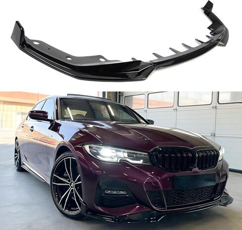 Front Lip Compatible with BMW G20 3 Series M Sport 330e 330i M340i 2019–2022, V Style Front Bumper Chin Splitter Spoiler for 330i 330e M340i (Gloss Black) in Kuwait