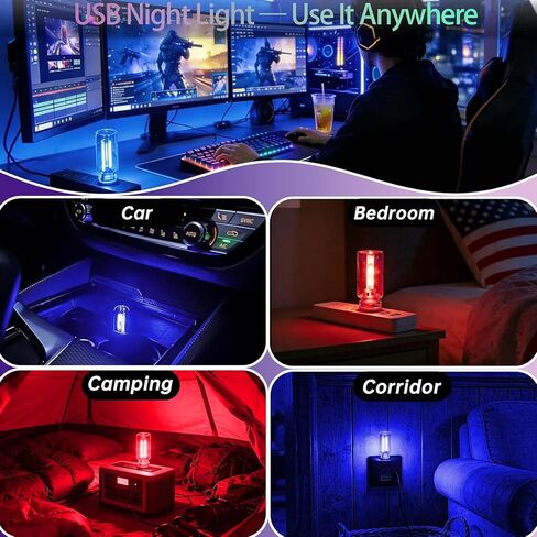 Mini USB Light, Touch Dimmable Car Interior Ambient LED Night Light, Retro Glass Bottle Plug-in Accent Decor Lamp for Vehicle, Camping, Bedroom (1Red&1Blue) in Kuwait
