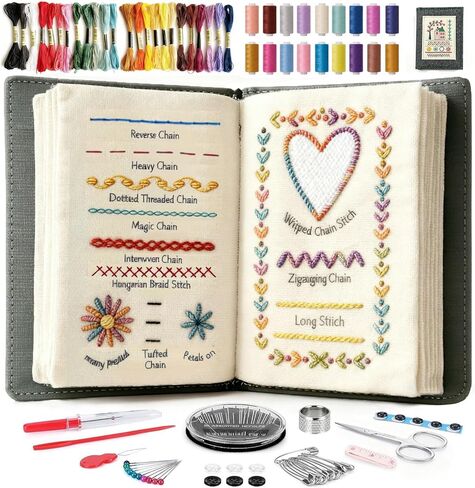 Embroidery Stitch Book Kit for Beginner Adults, 2026 Hand Embroidery Kits with Pre-Stamped Pattern, Complete Sewing Kits, Step-by-Step Guide in Kuwait