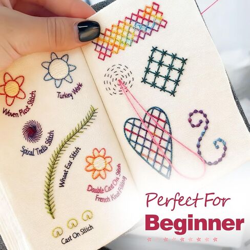 Embroidery Stitch Book Kit for Beginner Adults, 2026 Hand Embroidery Kits with Pre-Stamped Pattern, Complete Sewing Kits, Step-by-Step Guide in Kuwait