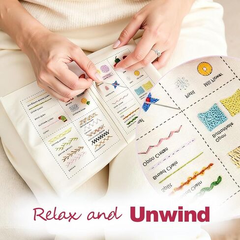 Embroidery Stitch Book Kit for Beginner Adults, 2026 Hand Embroidery Kits with Pre-Stamped Pattern, Complete Sewing Kits, Step-by-Step Guide in Kuwait