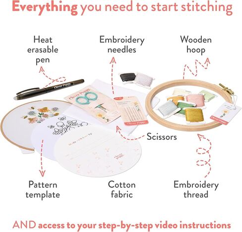طقم تطريز Clever Poppy Bee Happy Beginner - طقم تطريز سهل للمبتدئين مع الطوق والخيط والأنماط - طقم تطريز يدوي للبالغين والمراهقين - طقم تطريز كامل للمبتدئين in Kuwait