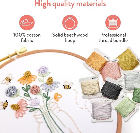 طقم تطريز Clever Poppy Bee Happy Beginner - طقم تطريز سهل للمبتدئين مع الطوق والخيط والأنماط - طقم تطريز يدوي للبالغين والمراهقين - طقم تطريز كامل للمبتدئين in Kuwait
