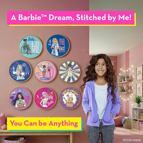 Barbie® Kids Sewing & Embroidery Kit for Girls Ages 8-12 - Beginner Craft Kit with 8 Designs, 2 Hoops, Thread & Needles - Arts and Crafts Gift Set in Kuwait