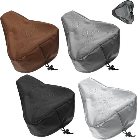 4PCS Waterproof Bike Seat Cover, 210T Silver-Coated Polyester Bicycle Saddle Cover, Rain/Dust Protector with Drawstring for Men Women, Fits Most City/Mountain/Road Bikes (Black/Brown/Dark Gray/Silver in Kuwait