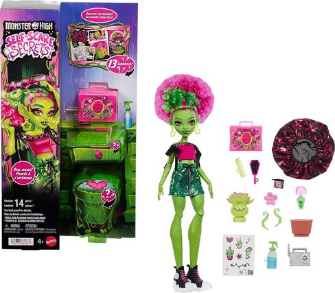 Monster High Self-Scare Secrets Venus McFlytrap Doll and Accessories Set with 13 Realistic Surprises Like Haircare Products, Bonnet and Plant in Saudi Arabia