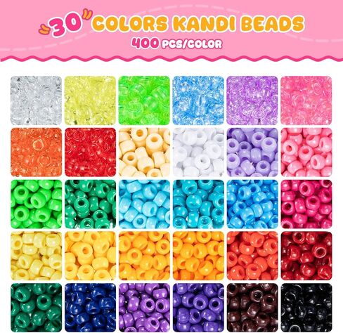 Simetufy 12,000PCS Pony Beads Bulk, 30 Colors 6x9mm Plastic Kandi Beads for Bracelet Making Hair Braiding Jewelry Key Chains DIY Crafts Gifts (6.88LB, Shockproof Packaging) in Kuwait
