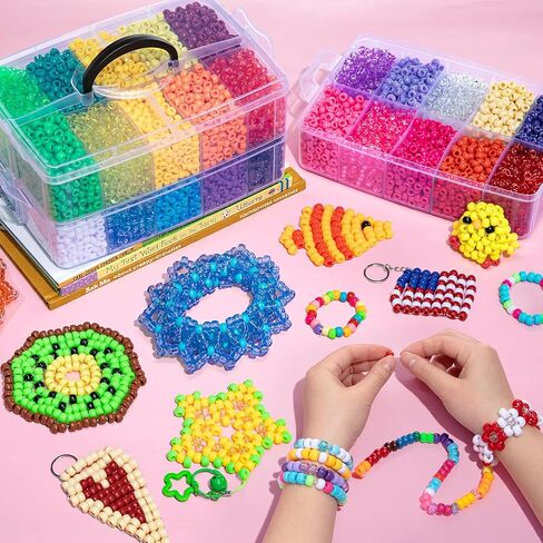 Simetufy 12,000PCS Pony Beads Bulk, 30 Colors 6x9mm Plastic Kandi Beads for Bracelet Making Hair Braiding Jewelry Key Chains DIY Crafts Gifts (6.88LB, Shockproof Packaging) in Kuwait