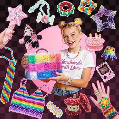 Simetufy 12,000PCS Pony Beads Bulk, 30 Colors 6x9mm Plastic Kandi Beads for Bracelet Making Hair Braiding Jewelry Key Chains DIY Crafts Gifts (6.88LB, Shockproof Packaging) in Kuwait