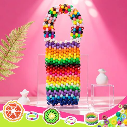 Simetufy 12,000PCS Pony Beads Bulk, 30 Colors 6x9mm Plastic Kandi Beads for Bracelet Making Hair Braiding Jewelry Key Chains DIY Crafts Gifts (6.88LB, Shockproof Packaging) in Kuwait