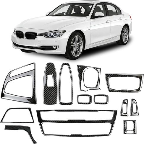 13PCS Carbon Fiber Interior Trim Kit Compatible with BMW 3 Series F30 F31 F34 2012-2019 Compatible with 4 Series F32 F33 F36 2014-2020 in Kuwait