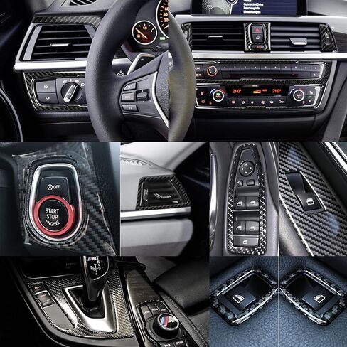 13PCS Carbon Fiber Interior Trim Kit Compatible with BMW 3 Series F30 F31 F34 2012-2019 Compatible with 4 Series F32 F33 F36 2014-2020 in Kuwait