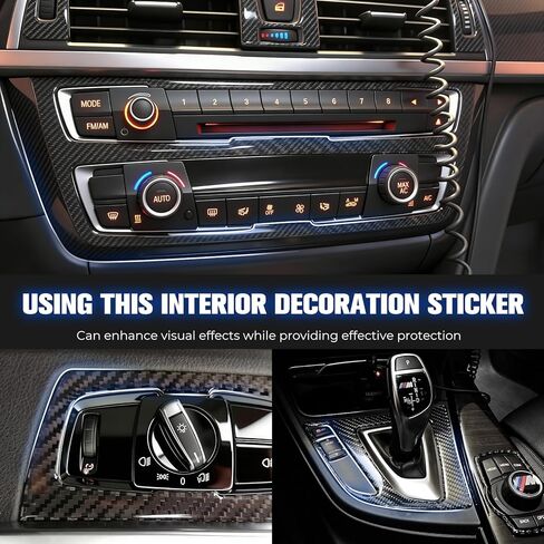 13PCS Carbon Fiber Interior Trim Kit Compatible with BMW 3 Series F30 F31 F34 2012-2019 Compatible with 4 Series F32 F33 F36 2014-2020 in Kuwait