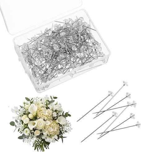 200 Pcs Rhinestone Floral Pins, 1.5 Inch Diamond Corsage Pins, Straight Boutonniere Pins for Wedding Bouquets, Bridal Hair Accessories, DIY Craft Sewing (Clear) in Kuwait