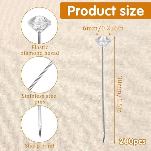 200 Pcs Rhinestone Floral Pins, 1.5 Inch Diamond Corsage Pins, Straight Boutonniere Pins for Wedding Bouquets, Bridal Hair Accessories, DIY Craft Sewing (Clear) in Kuwait