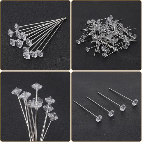 200 Pcs Rhinestone Floral Pins, 1.5 Inch Diamond Corsage Pins, Straight Boutonniere Pins for Wedding Bouquets, Bridal Hair Accessories, DIY Craft Sewing (Clear) in Kuwait