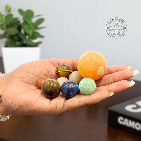 CollectiblesBuy نموذج النظام الشمسي المصنوع يدويًا 10 قبة فلكية من الأحجار الكريمة مع قاعدة خشبية وكواكب كريستالية ديكور مكتبي هدية علم الفلك للمنزل والمكتب ومحبي العلوم in Kuwait