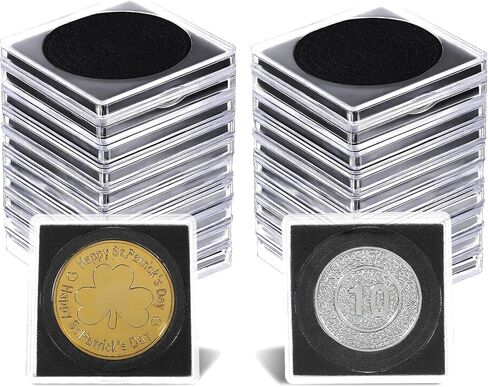 20Pcs Silver Dollar Coin Holder with 5 Sizes Black Adjustable Gaskets, Clear Acrylic Coin Cases Collection Holders for Coin Collection Supplies Collectors Dollars Pounds Cent (17.5mm-40mm) in Kuwait