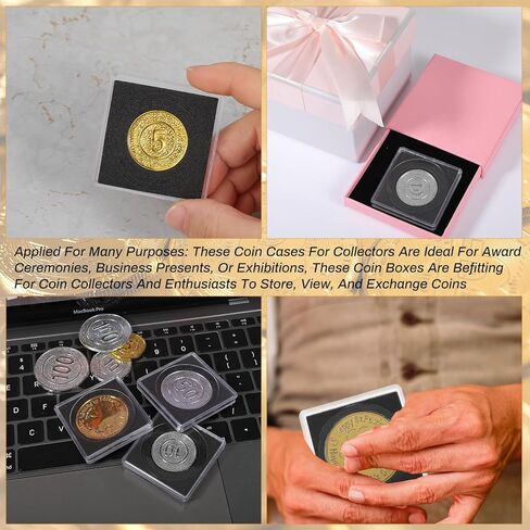 20Pcs Silver Dollar Coin Holder with 5 Sizes Black Adjustable Gaskets, Clear Acrylic Coin Cases Collection Holders for Coin Collection Supplies Collectors Dollars Pounds Cent (17.5mm-40mm) in Kuwait